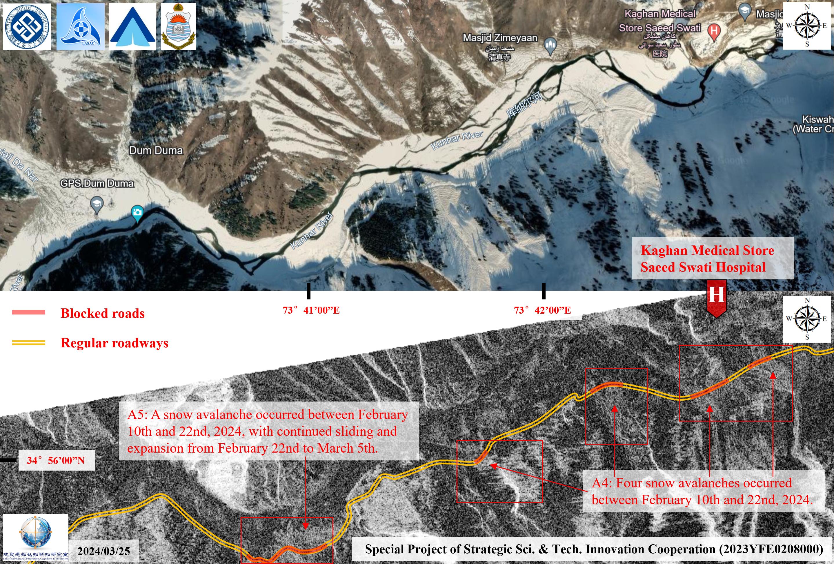 Figure. 2 An overview of avalanche risk in the northern Naran highway and hospital area. Figure. 2 An overview of avalanche risk in the northern Naran highway and hospital area.