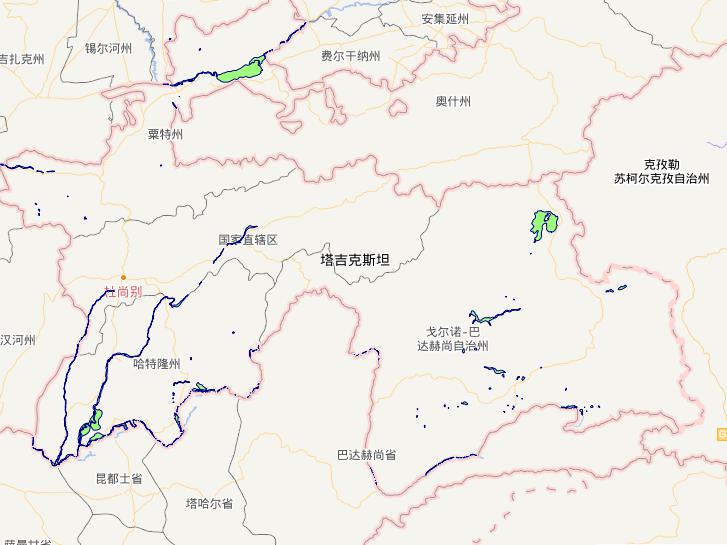 Online map of Tajikistan waters area